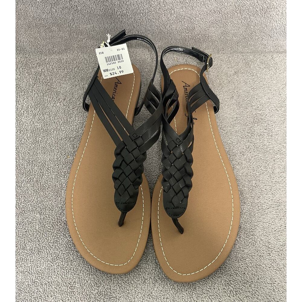 American Eagle Womens Black Flat Sling Sandal Size 10